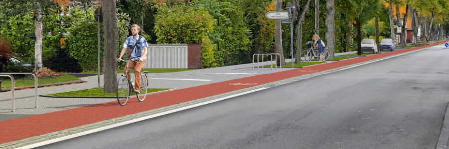 Mehr Platz und Komfort für den Radverkehr – das ist das vorrangige Ziel der Neugestaltung auf der östlichen Seite der Uelzener Straße. Die umfangreiche Baumaßnahme startet am 28.2.2022. Grafik: Hansestadt Lüneburg.