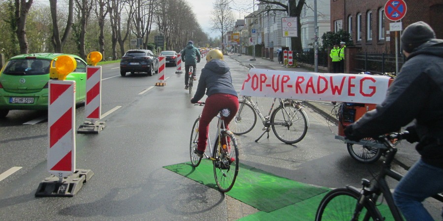 Popup-Radweg Schießgrabenstraße. 8.04.2022. Foto: Lüne-Blog.