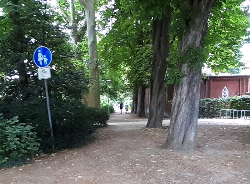 Gehweg am nördlichen Rand des Liebesgrunds. Menschen gehen gern zu zweit spazieren. Wer mit Rollator unterwegs ist, braucht mehr Platz. Foto: FUSS e.V. Lüneburg.