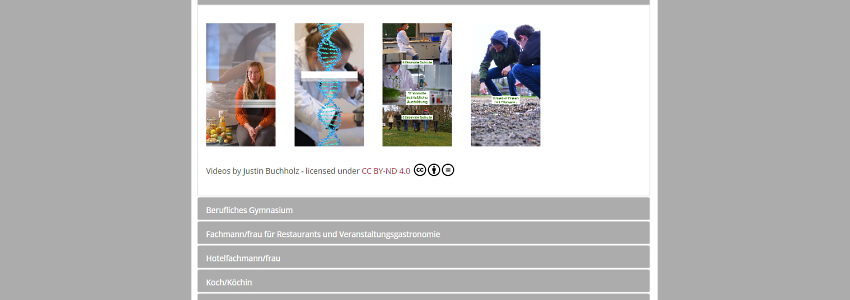 Videoclips zu Berufen. Screenshot von der Homepage BBS III, Lüneburg.