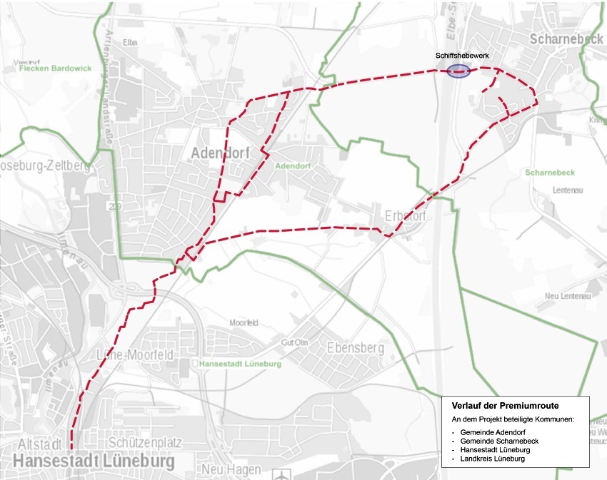 Verlauf des Premiumradwegs, Stand 2022. Grafik: Landkreis Lüneburg.