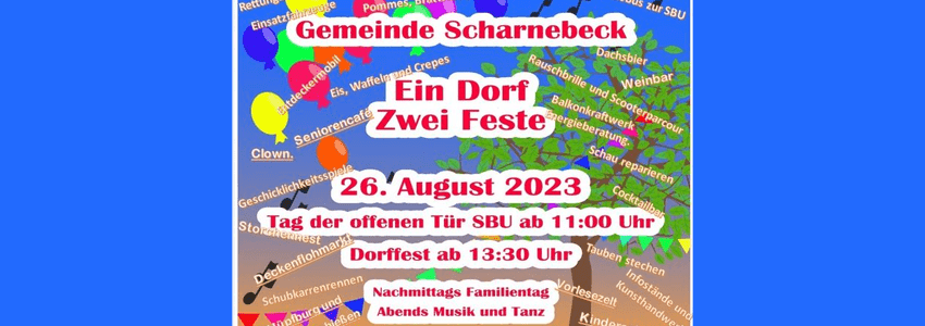 Dorffest in Scharnebeck am 26. August 2023. Grafik: Samtgemeinde Scharnebeck.