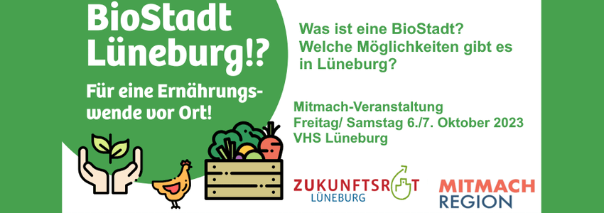 BioStadt Lüneburg - Verantaltung am 6./7. Oktober 2023. Grafik: Zukunftsrat Lüneburg (angepasst).