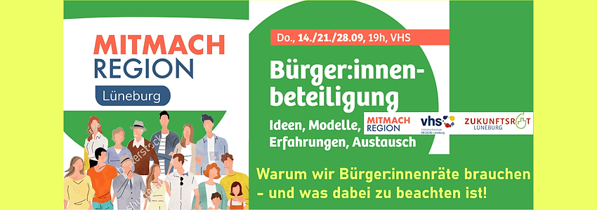 Bürger:innenrat für Lüneburg. Veranstaltungsreihe September 2023. Grafik: Zukunftsrat.