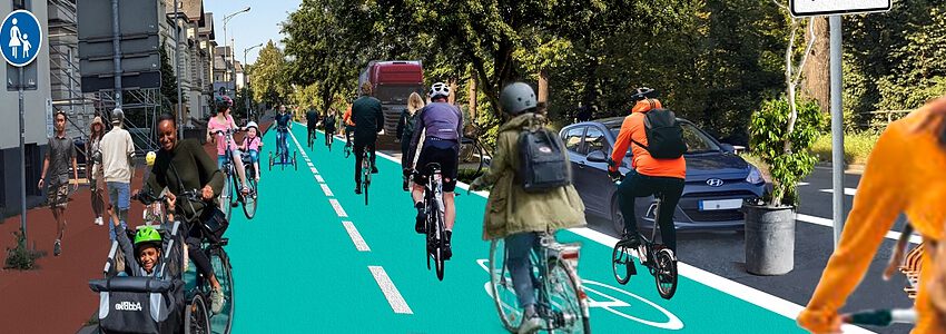 Faire Raumaufteilung für alle Verkehrsarten. Vision der Schießgrabenstraße. Fotomontage: VCD Elbe-Heide.