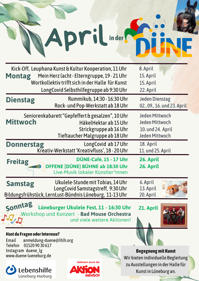 Düne Lüneburg: Monatsprogramm April 2024.