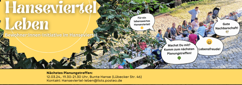 Planungstreffen Lebendiges Hanseviertel. Grafik: Sharepic.