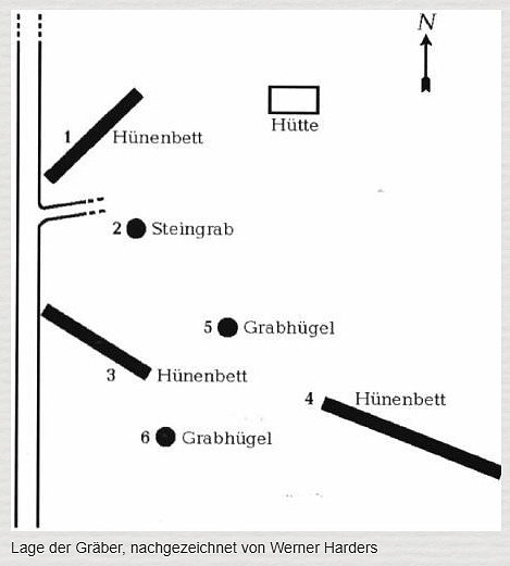 Archäologisches Museum Oldendorf/Luhe: Skizze mit Lage der Gräber.