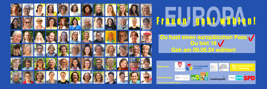 Kampagne "Frauen geht wählen", Europawahl 2024. Grafik: Plakat, angepasst.