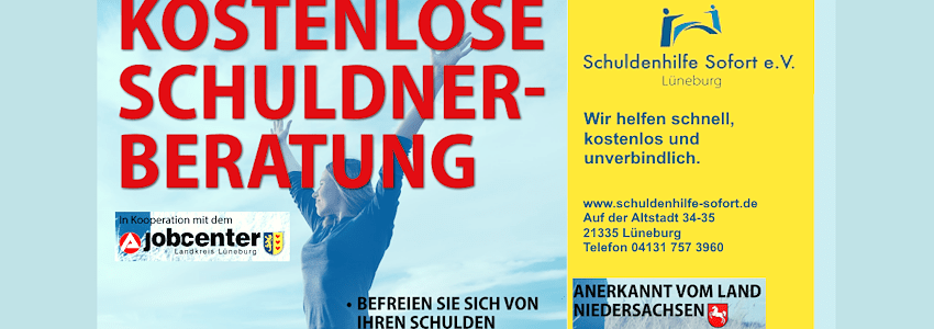 Verein Schuldenhilfe Sofort e.V.: Schuldenhilfe in Lüneburg. Grafik: Plakat (angepasst).