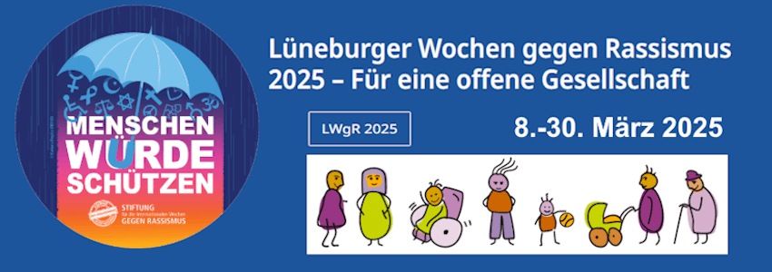 Grafik: Banner Lüneburger Wochen gegen Rassismus (angepasst)
