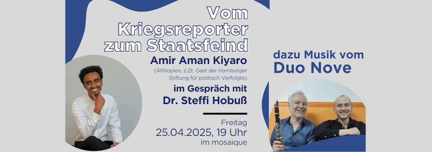 amnesty-Gruppe Lüneburg: Menschenrechte in Äthiopien. Gesprächsabend mit Amir Kiyaro am 25.04.2025. Grafik: Plakat (angepasst).