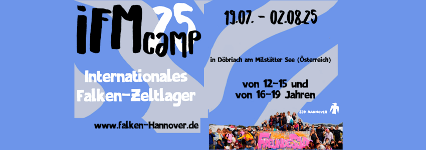 Internationales Falken-Camp in Döbriach (Österreich) 2025. Grafik: Sozialistischen Jugend – Die Falken (angepasst).