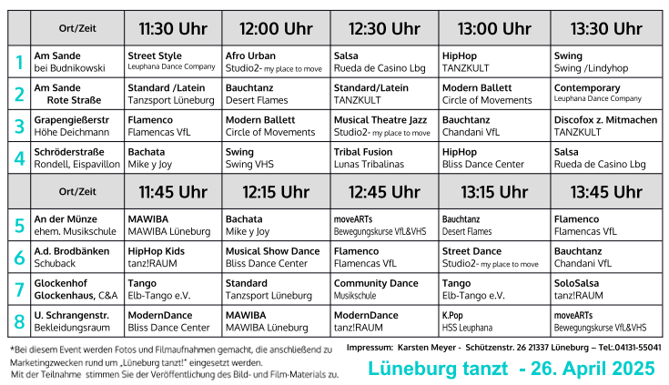 Programm am 26. April 2025. Grafik: Lüneburg tanzt, Karsten Meyer.