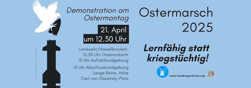 Grafik: Lüneburger Friedensbündnis – Ostermarsch 2025. Plakat (angepasst).