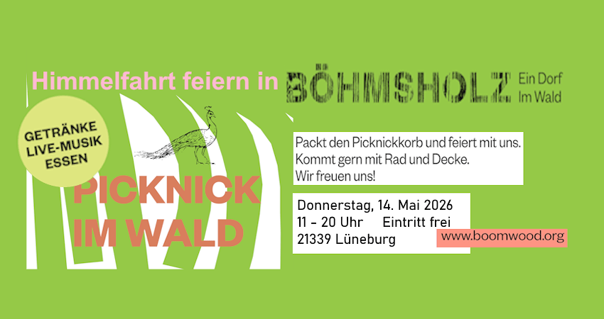 Grafik: Plakat (angepasst). Himmelfahrt in Böhmsholz, 14. Mai 2026.