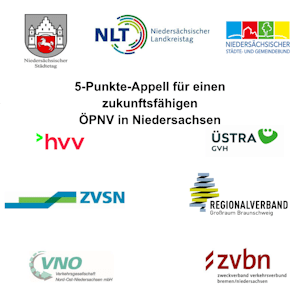 Unterzeichner des "5-Punkte-Appell für einen zukunftsfähigen ÖPNV in Niedersachsen", 19.06.2025. Grafik: 5-Punkte-Appell.
