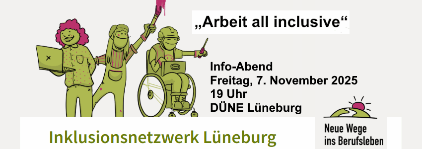 Grafik: Inklusionsnetzwerk Lüneburg. Info-Abend am 07.11.2025.