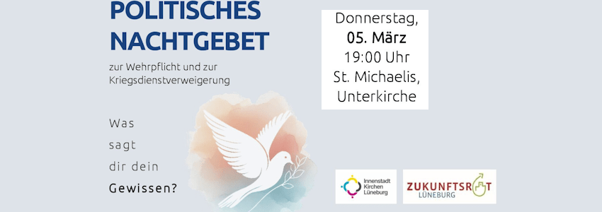 Grafik: Zukunftsrat Lüneburg, Sharepic zum Politischen Nachtgebet am 05.03.2026 (angepasst).
