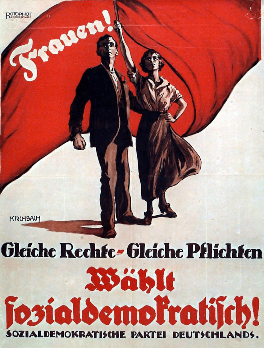 Grafik: SPD-Wahlplakat von 1019 von Gottfried Kirchbach. Quelle: Wikimedia Commons, Public domain.