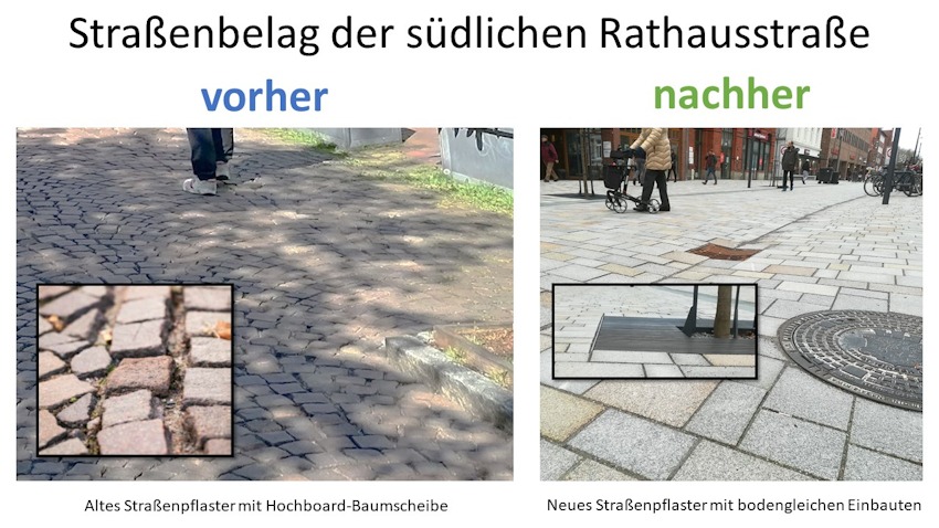 Foto: Stadt Winsen. Straßenbelag der südlichen Rathausstraße - vorher und nachher.