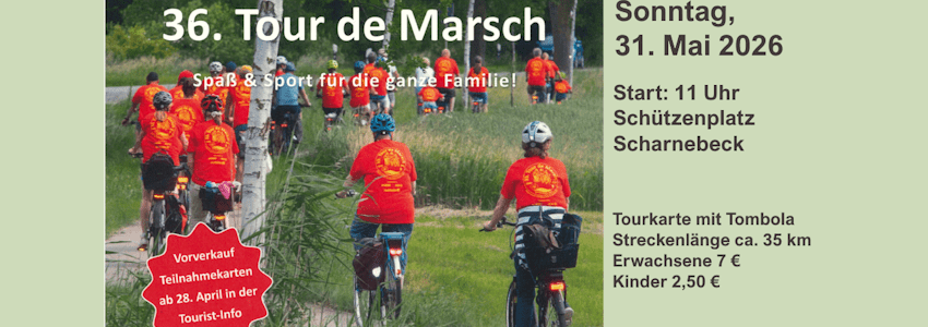 Grafik: Gemeinde Scharnebeck. Plakat Tour de Marsch, 31.05.2026 (angepasst).