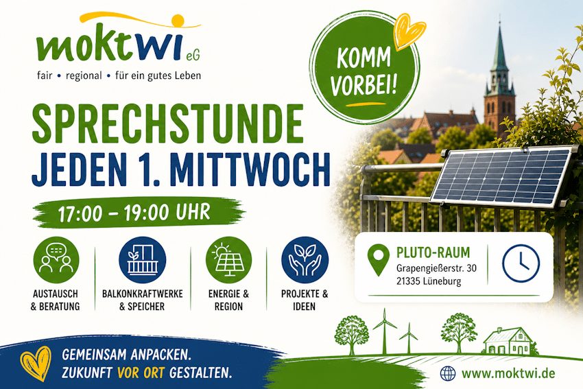 Grafik: moktwi, Sharepic. Einladung zur monatlichen Sprechstunde.
