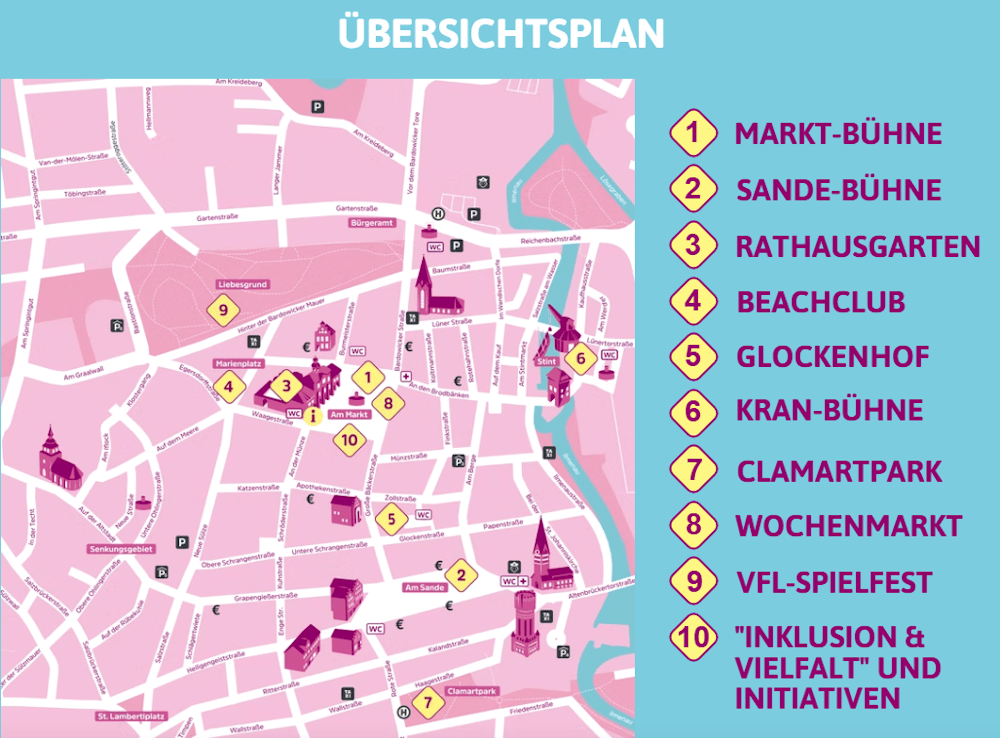 Grafik: Lüneburg Marketing GmbH. Übersichtsplan Stadtfest 2026.
