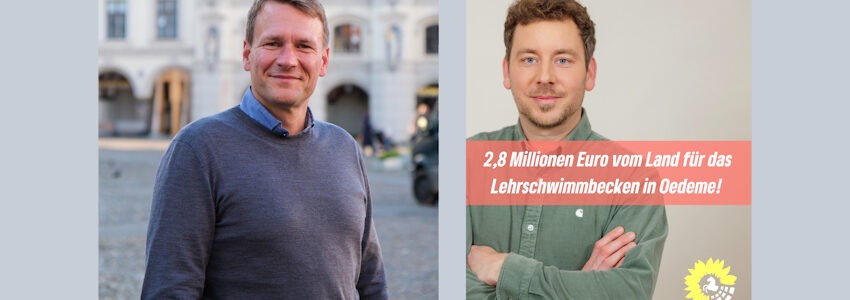 Pressefotos: Philipp Meyn / Pascal Mennen. Freuen sich über die Förderzusage: Philipp Meyn (SPD), links - Pascal Mennen (Bündnis 90/Die Grünen), rechts.