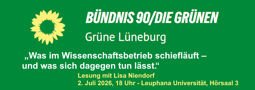 Grafik: Bündnis 90/Die Grünen. Banner Homepage (Ausschnitt, angepasst). Lesung Niendorf, 2. Juli 2026.
