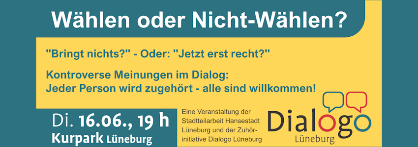 Grafik: Zuhörinitiative Dialogo. Veranstaltung am 16. Juni 2026.