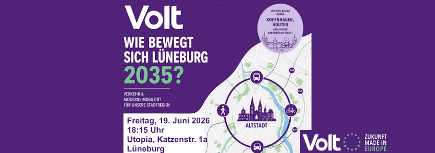 Grafik: Volt Nordheide. Plakat (angepasst). Mobilität in Lüneburg, 19.06.2026.