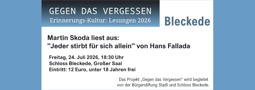 Grafik: Erinnerungs-Kultur Bleckede. Lesung am 24.07.2026.
