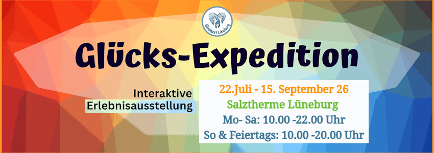 Grafik: K. Frenzel (angepasst). Banner zur Ausstellung Glücks-Expedition.