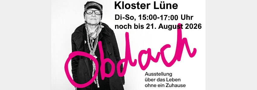 Grafik: Lebensraum Diakonie. Plakat zur Ausstellung "Obdach", 07/08 2026.