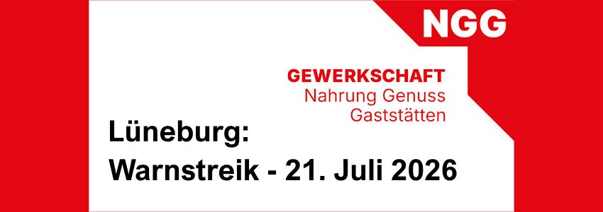 Grafik: NGG-Logo. Warnstreik 21.07.2026 in Lüneburg