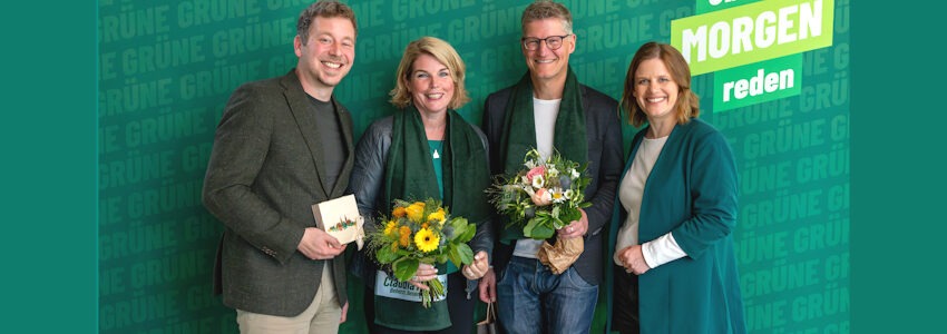 Foto: Bündnis 90/Die Grünen OV Lüneburg. Von links: Pascal Mennen, Claudia Kalisch, Tilman Fuchs, Julia Willie Hamburg, am 5. Juni 2026.