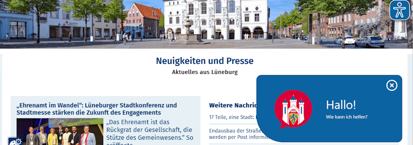 Grafik: Hansestadt Lüneburg. Der neue Chatbot auf der Startseite hilft dabei, Informationen zu finden.
