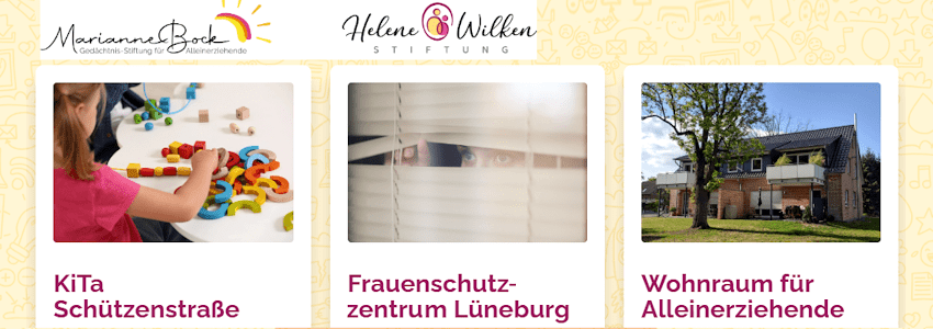 Grafik: Marianne Bock Gedächtnis-Stiftung (Lüneburg) und die Helene-Wilken-Stiftung (Hamburg). Projekte in Lüneburg.